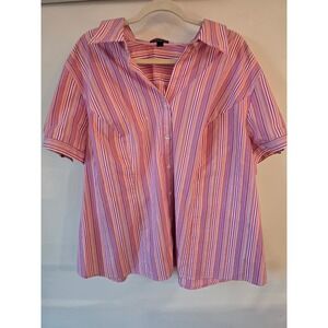 Vtg Fashion Bug Women's Pink Striped Short Sleeve Button Down Shirt Plus Size 3X
